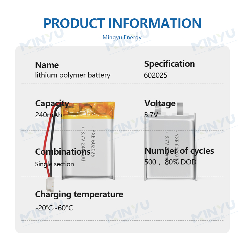 3.7 V Li-ion Battery 602025-240mah